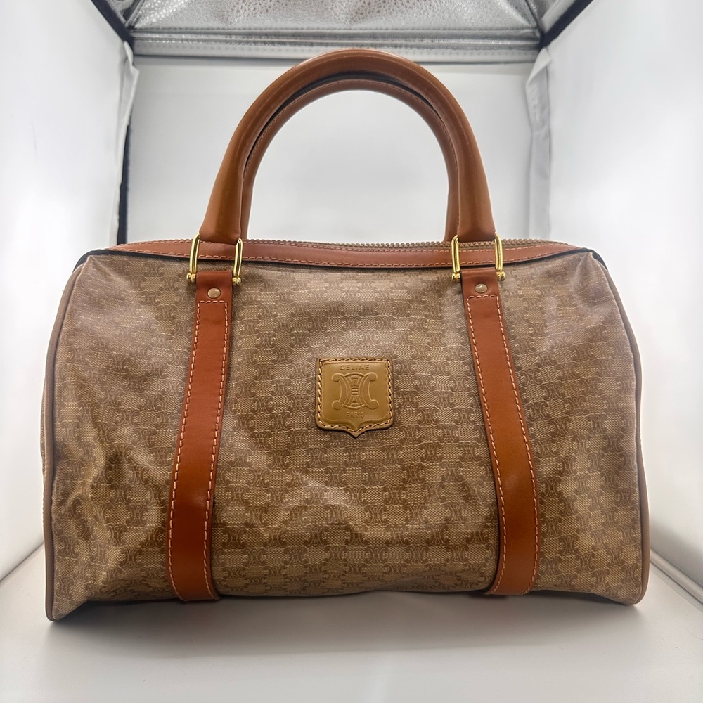 Celine vintage Boston bag brown top handle monogram coated canvas